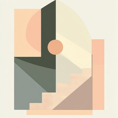 Abstract Geometric Composition Featuring Stairs and Circles