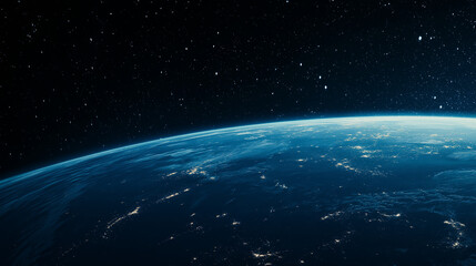 Obraz premium Earthrise: A breathtaking view of Earth from space, showcasing the planet's stunning curvature against the backdrop of a star-studded cosmos.