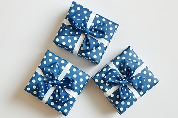 Christmas background with blue and white gift boxes arranged in a square