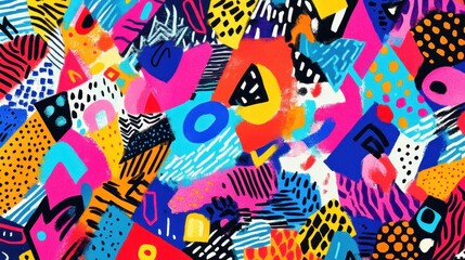 Abstract Colorful Collage of Geometric Shapes and Patterns