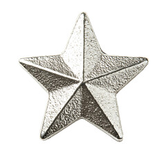 A close-up shot of a single silver star isolated on a transparent background