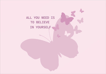 butterfly flying shape vector design.love  yourself message with watercolor butterfly vector margarita mariposa stationery,mug,t shirt,phone case fashion slogan style spring summer sticker 