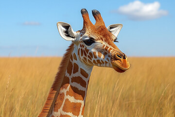 Obraz premium Young Giraffe Profile in Golden Grassland