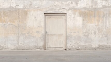 Weathered concrete wall with single wooden door.