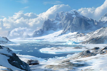 Landscape photo of Greenland's icy and rocky landscape.