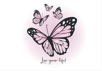 butterfly flying shape vector design.love  yourself message with watercolor butterfly vector margarita mariposa stationery,mug,t shirt,phone case fashion slogan style spring summer sticker 