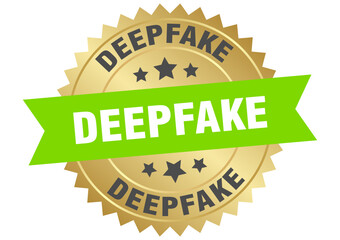 Obraz premium deepfake. deepfake round green and gold label isolated on transparent background