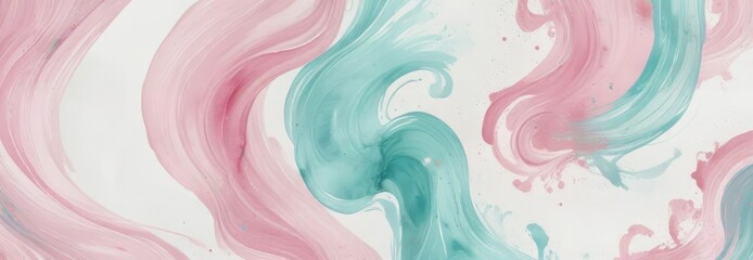 Pastel pink and turquoise watercolor swirls on a soft white background, watercolor art, vibrant yet calming, artistic style