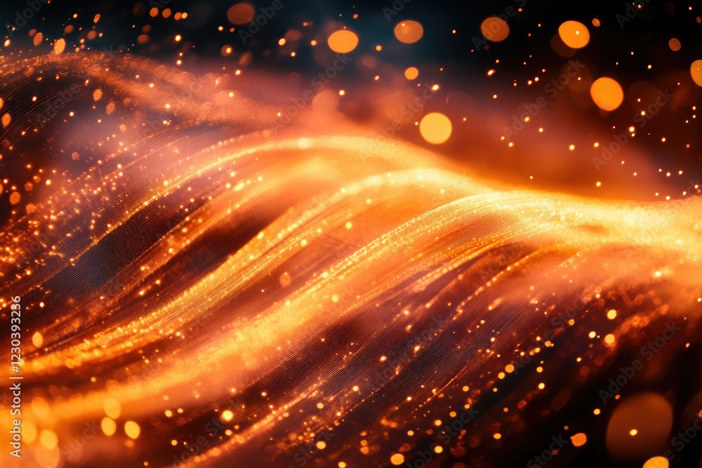 Aufkleber Abstract fiery orange waves with sparkling glitter and bokeh lights, creating a luxurious and festive backdrop.