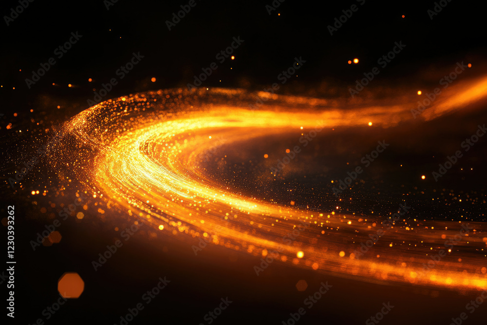 Poster A swirling vortex of golden light and particles, creating a dynamic and energetic abstract image.