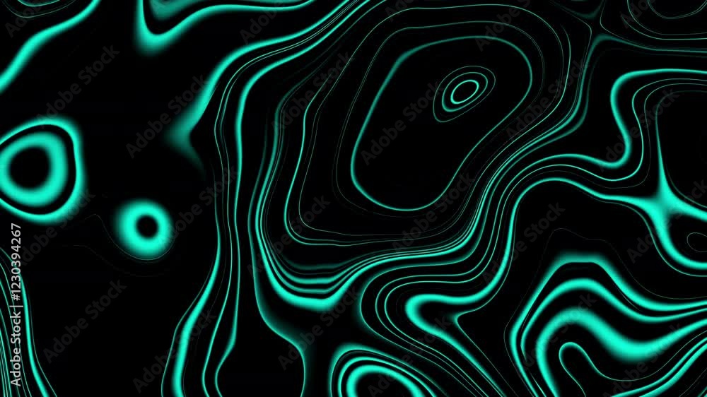 Poster Abstract wavy green lines on a black background, creating a dynamic and modern geometric optical illusion pattern. Seamless looping minimal