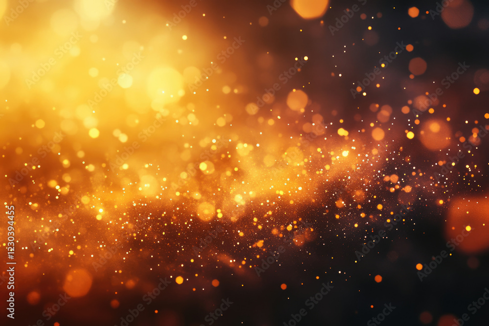 Poster glowing golden particles and bokeh lights create a magical, celebratory background.