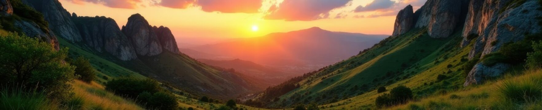 Lush greenery and granite rock formations at sunrise, nature, sunrise, Supramonte