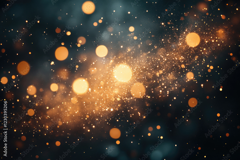 Aufkleber Abstract background with golden bokeh lights and sparkles, creating a magical, festive atmosphere.