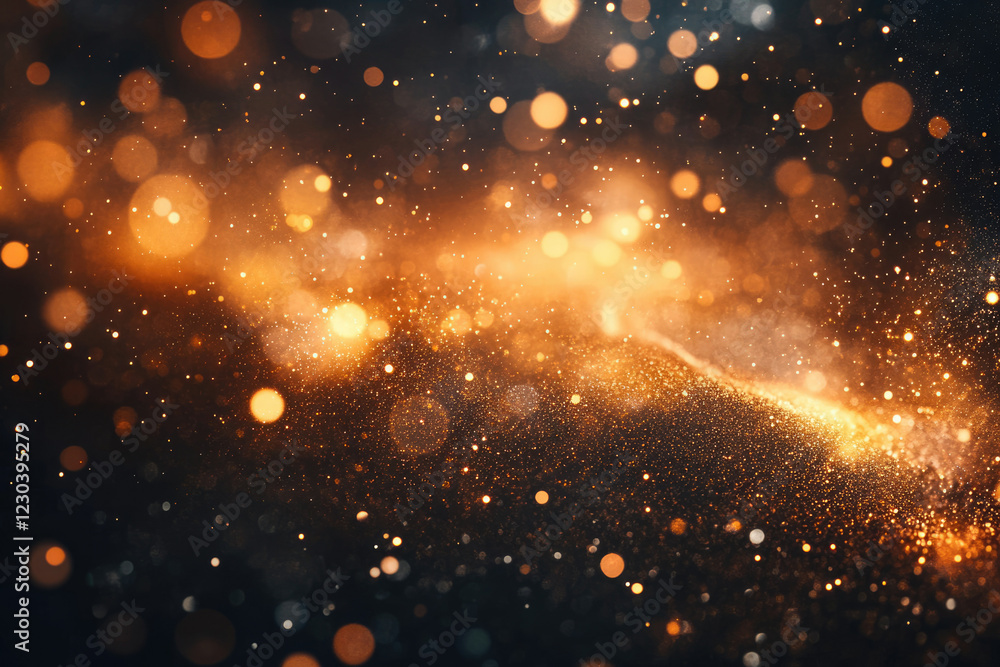 Aufkleber A mesmerizing abstract image of shimmering golden particles and bokeh lights, creating a luxurious and festive atmosphere.
