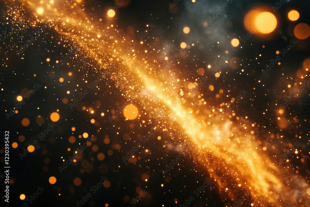 Poster Golden sparkles and bokeh lights create a magical, celestial effect on a dark background.