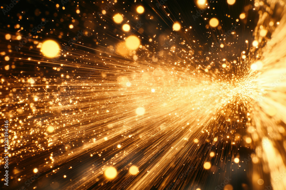 Poster golden light streaks and sparkles burst outwards, creating a radiant and energetic explosion of ligh