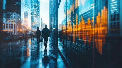 Silhouettes of Business People Walking to the Office. High quality photo