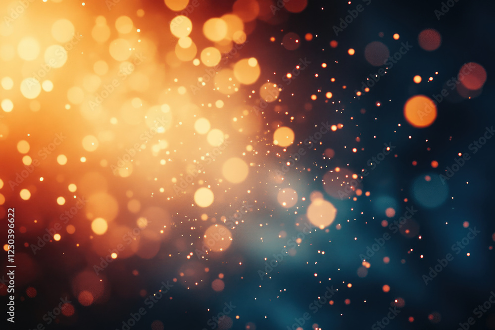 Aufkleber Abstract bokeh background with warm and cool tones, featuring blurred circles and sparkling particles.