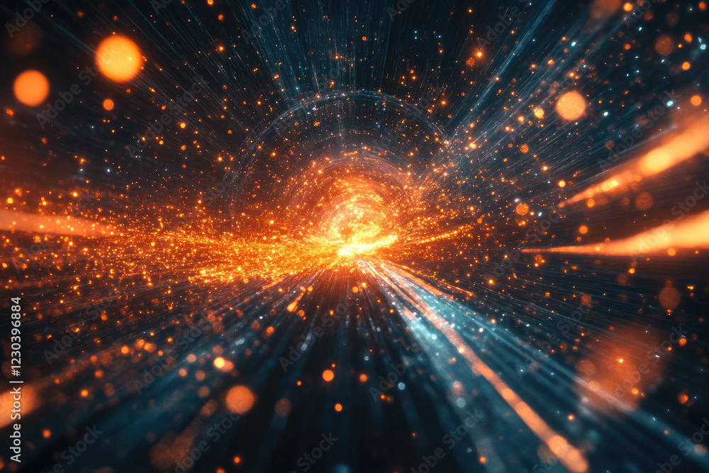 Poster a mesmerizing tunnel of light and particles, radiating energy and cosmic wonder.