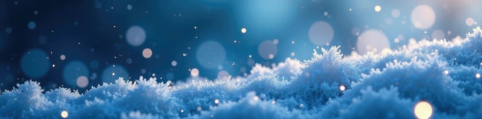 Shimmering ice crystals suspended in the air of a cold mist, ice, sparkling droplets, frozen