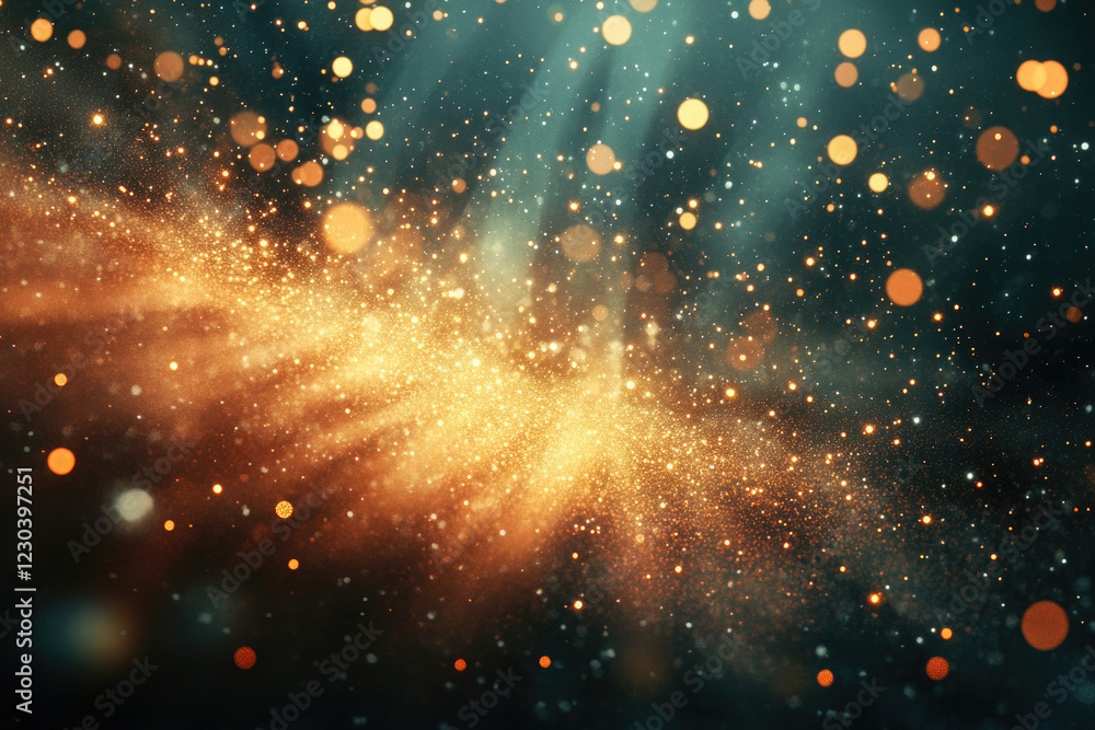 Aufkleber A mesmerizing display of golden glitter and bokeh lights against a dark backdrop, creating a magical, festive atmosphere.