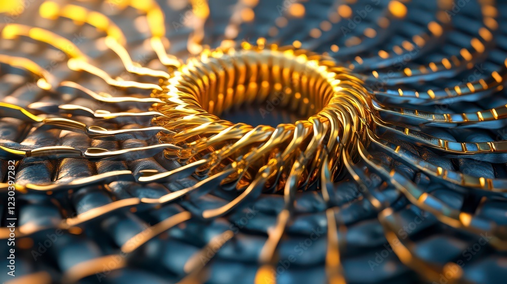 Aufkleber intricate golden metallic network abstract 3d rendering