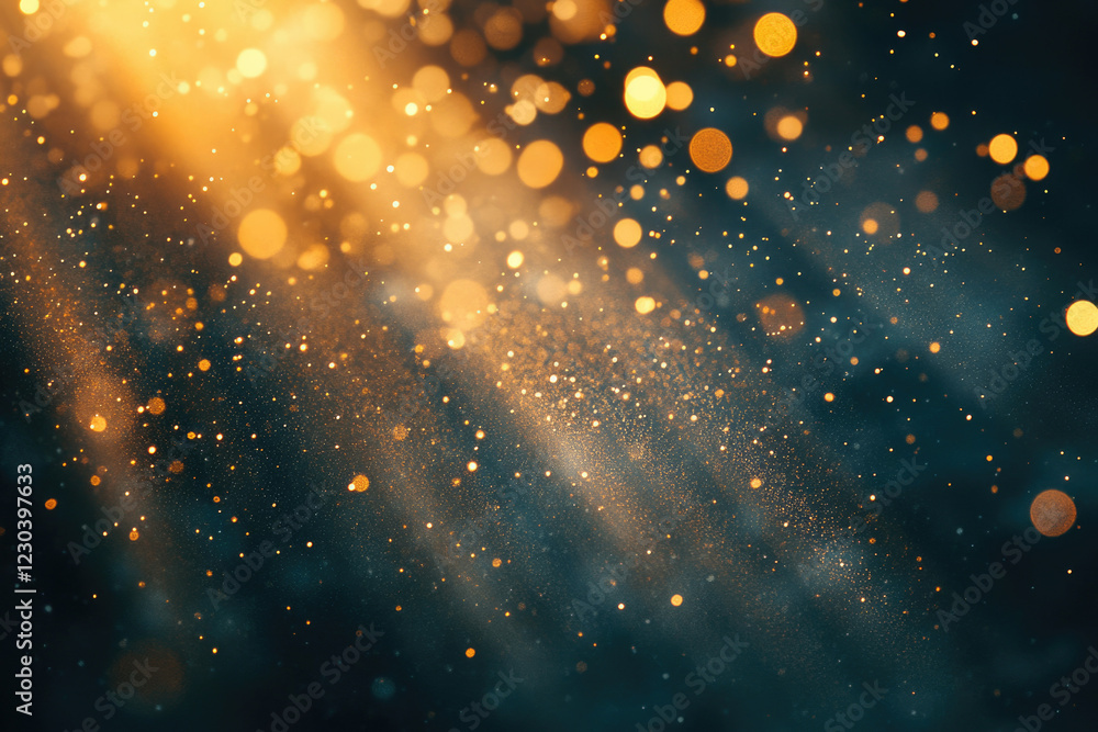 Aufkleber golden bokeh lights sparkle on a dark background, creating a magical, festive atmosphere.