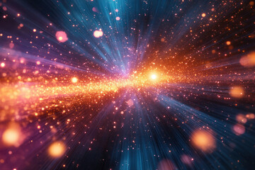 Fototapeta premium A mesmerizing cosmic scene with vibrant colors and glittering particles, radiating light and energy.