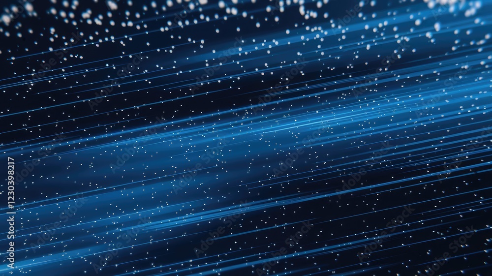 Poster abstract blue background with diagonal light streaks and scattered white particles, suggesting digit