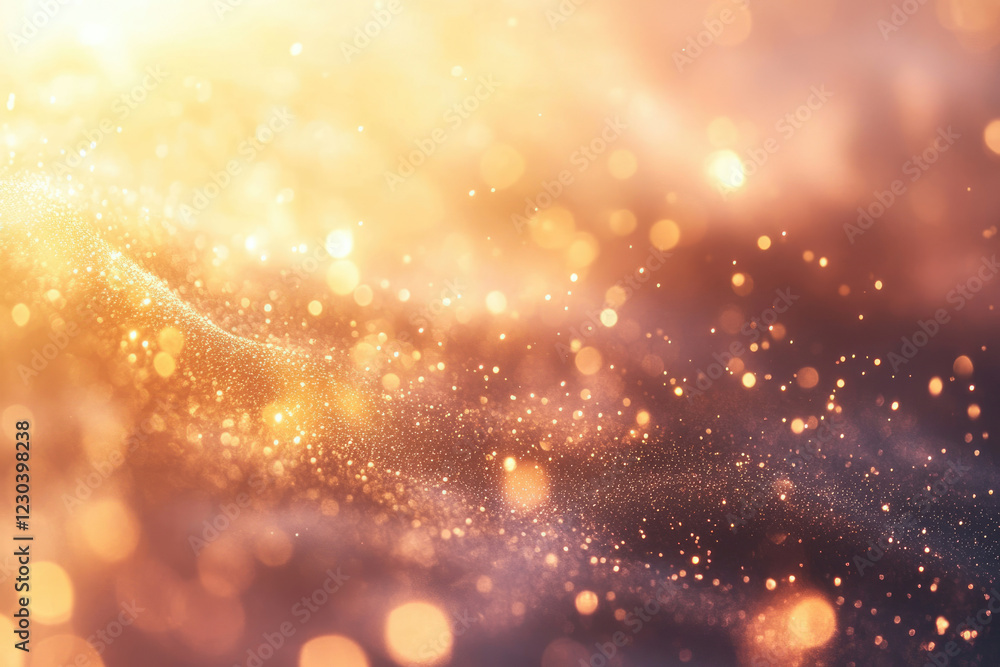 Poster golden glitter bokeh background, shimmering particles and glowing lights create a magical, festive a