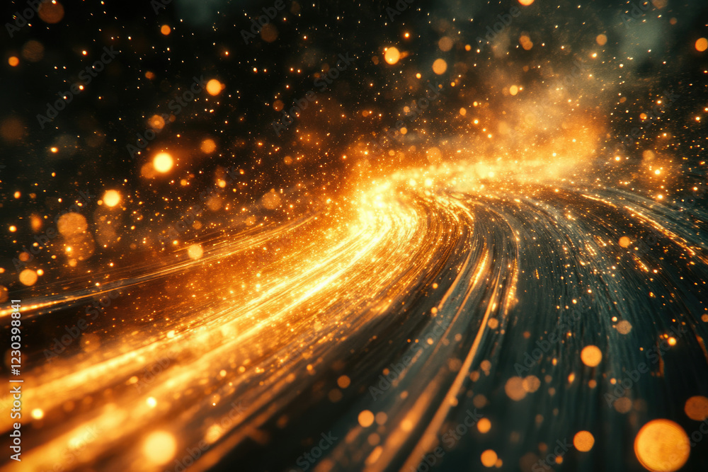 Aufkleber golden light trails swirl in a dark background, creating a magical and energetic abstract image.