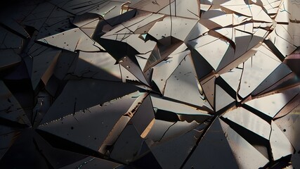 a surface with light shadows and geometric patterns that are shattered and cracked.