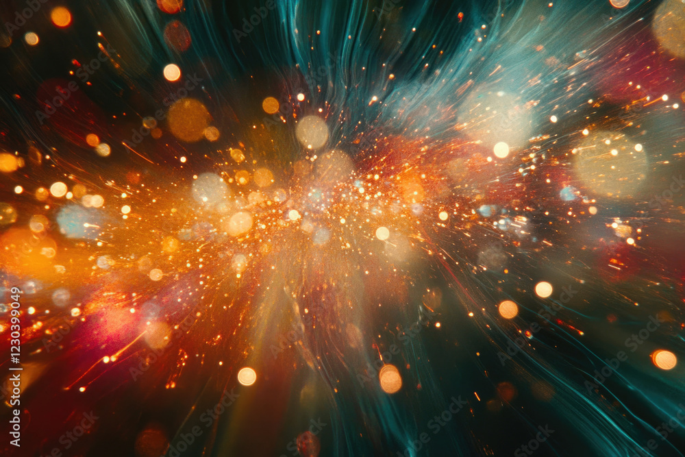 Poster A vibrant explosion of light and color, radiating outwards in a dazzling display of bokeh and streaks.