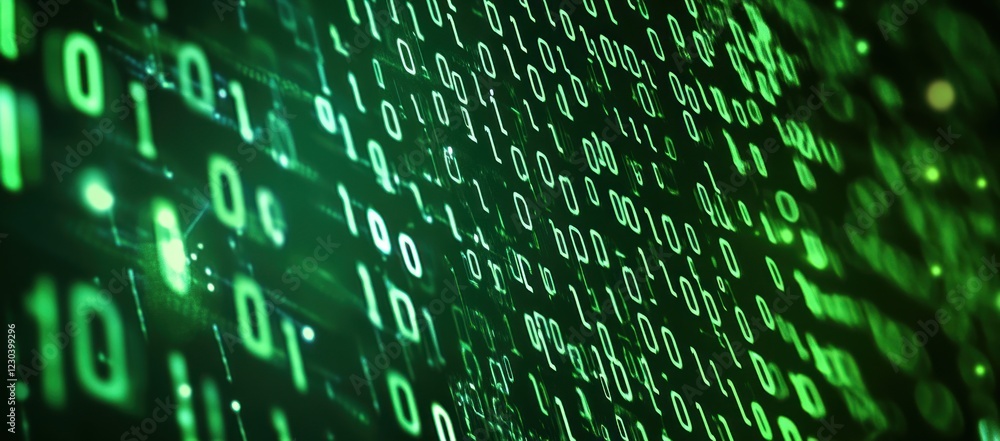 Poster abstract green digital binary code background.