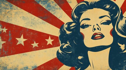 Retro Woman with Starburst Background Design