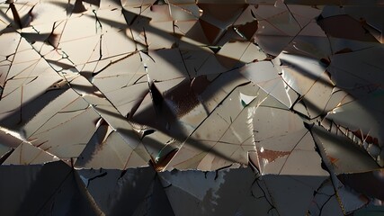 a surface with light shadows and geometric patterns that are shattered and cracked.