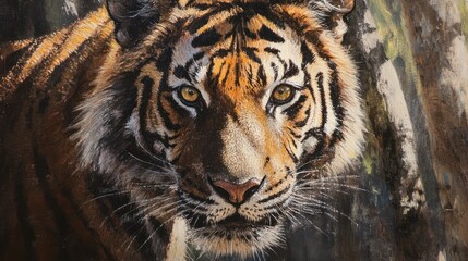 Obraz premium Tiger portrait, forest background, wildlife art