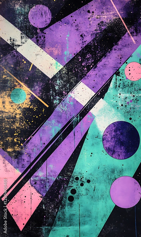 Poster abstract background featuring intersecting diagonal lines in purple and green with geometric shapes