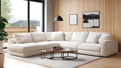 Modern Sectional Sofa in a Cozy Living Room with a View