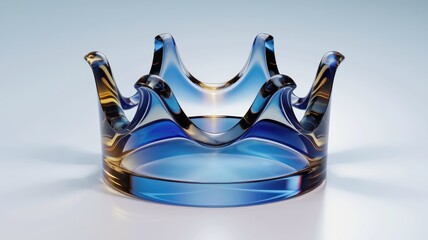 A stunning glass crown, blue and amber hues swirl in elegant, wave-like patterns.