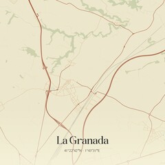 Retro Spanish map of La Granada, Catalu�a. Vintage street map.