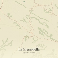 Retro Spanish map of La Granadella, Catalu�a. Vintage street map.