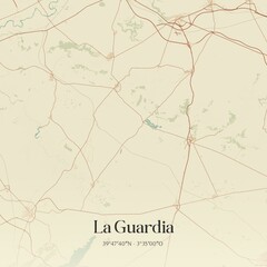 Obraz premium Retro Spanish map of La Guardia, Castilla-La Mancha. Vintage street map.