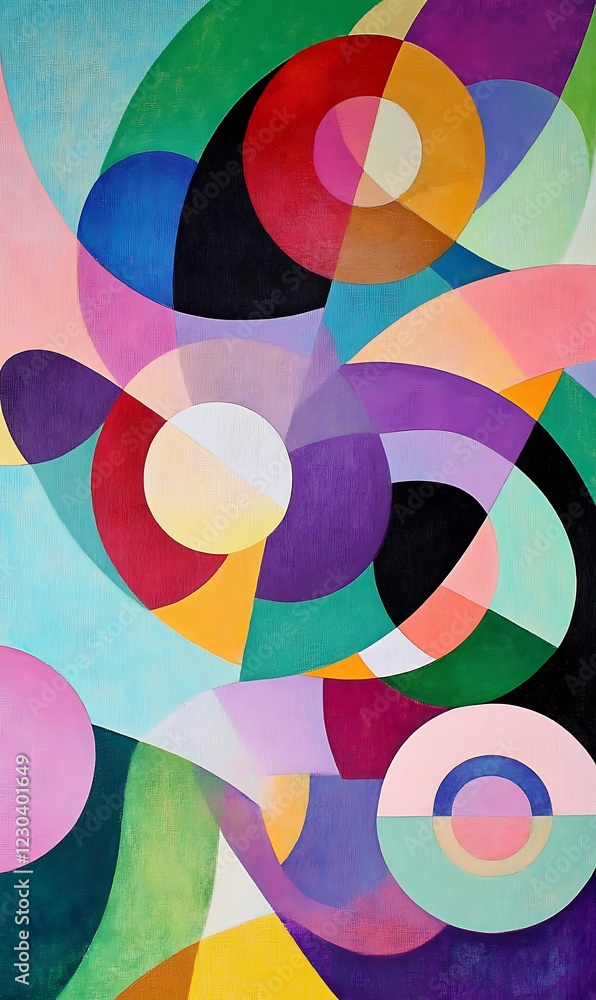 Poster intersecting diagonal lines with colorful geometric shapes in a vibrant background for creative bann