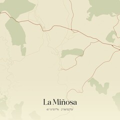 Fototapeta premium Retro Spanish map of La Mi�osa, Castilla-La Mancha. Vintage street map.