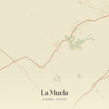 Retro Spanish map of La Muela, Arag�n. Vintage street map.