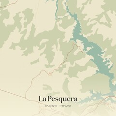 Fototapeta premium Retro Spanish map of La Pesquera, Castilla-La Mancha. Vintage street map.