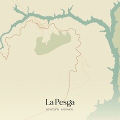 Obraz premium Retro Spanish map of La Pesga, Extremadura. Vintage street map.