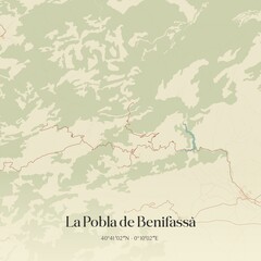 Obraz premium Retro Spanish map of La Pobla de Benifass�, Comunidad Valenciana. Vintage street map.